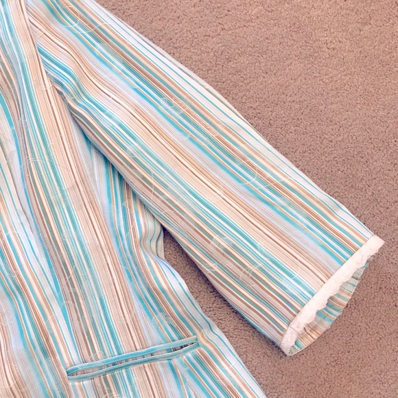 Covington Womens Blazer Jacket Size 14 Large Blue White Floral Stripe Lace Trim - Picture 9 of 12